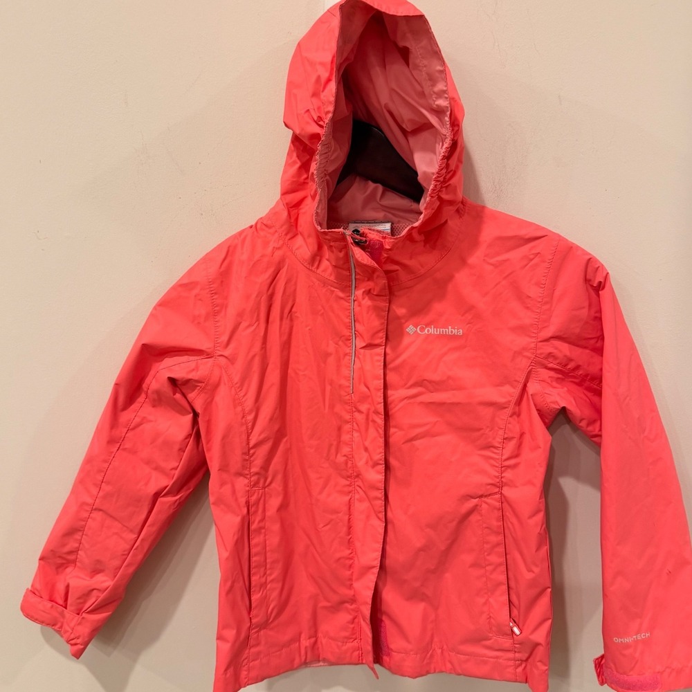 Columbia‎ Kids Pink Omni-Tech Waterproof Rain Jacket Hooded Shell XS 6/6X XG3797